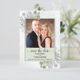 Rustic Eucalyptus & Lavender Green Wedding Photo Save The Date