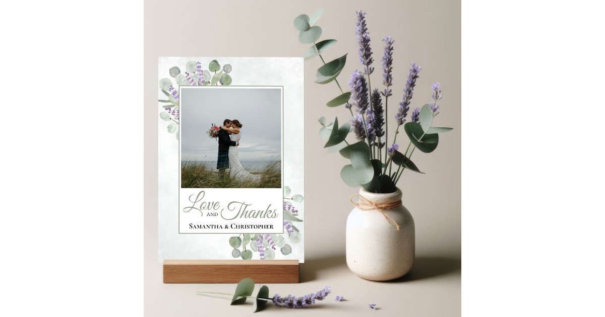 Rustic Eucalyptus & Lavender Love & Thanks Wedding Thank You Card | Zazzle