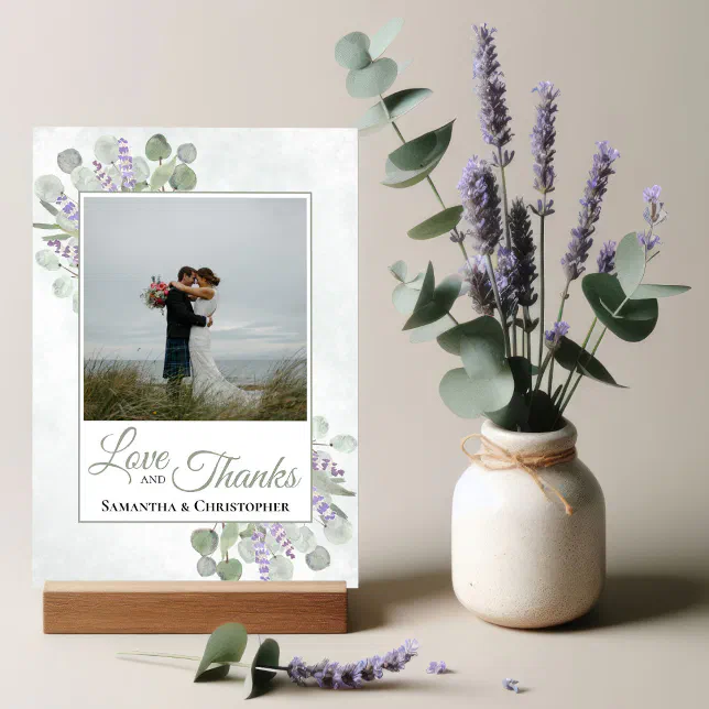 Rustic Eucalyptus & Lavender Love & Thanks Wedding Thank You Card | Zazzle