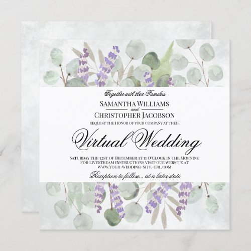 Rustic Eucalyptus  Lavender Virtual Wedding Invitation