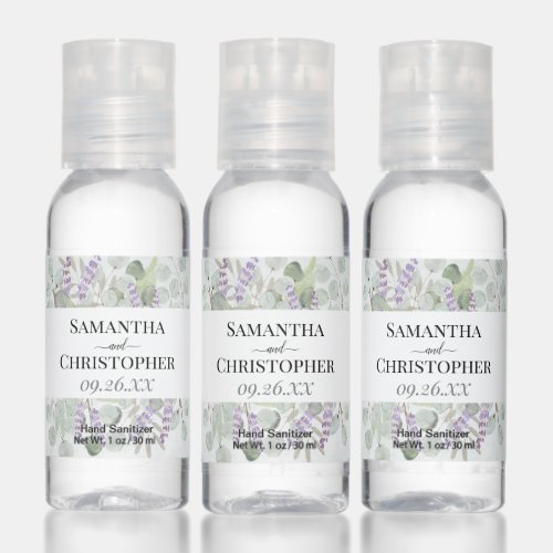 Rustic Eucalyptus  Lavender Wedding Favor Hand Sanitizer