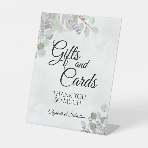 Rustic Eucalyptus  Lavender Wedding Gifts  Cards Pedestal Sign