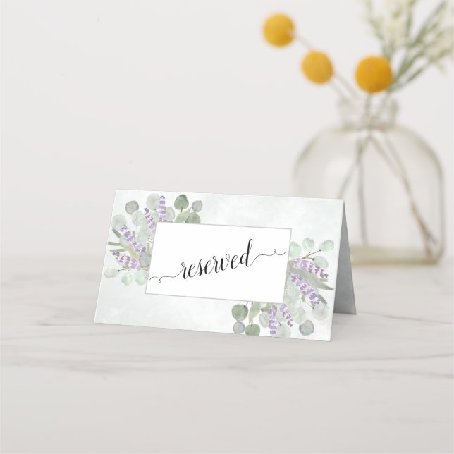 Rustic Eucalyptus & Lavender Wedding Reserved Place Card (Front)