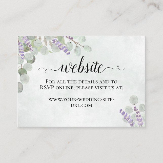 Rustic Eucalyptus & Lavender Wedding Website Enclosure Card (Front)
