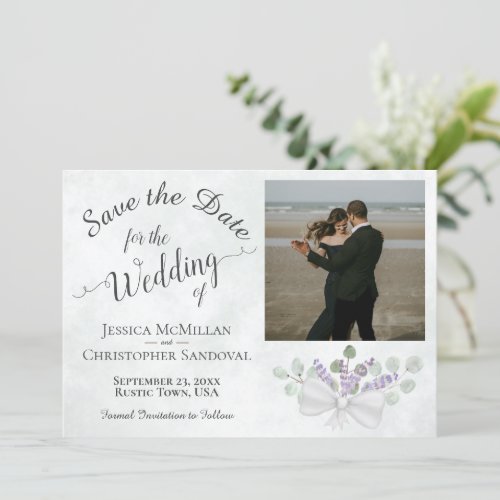 Rustic Eucalyptus  Lavender with Photo Wedding Save The Date