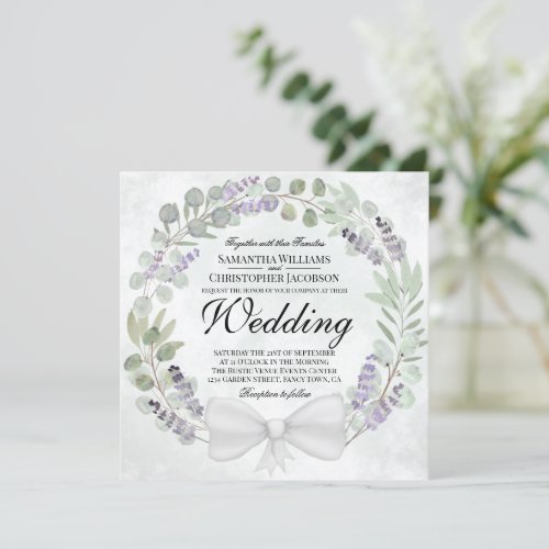 Rustic Eucalyptus  Lavender Wreath Wedding Invitation