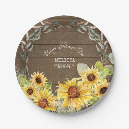 Rustic Eucalyptus Leaf Fall Sunflowers Baby Shower Paper Plates