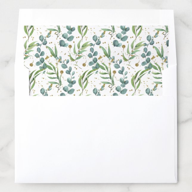 Rustic Eucalyptus Leaf Pattern Sage Green Wedding Envelope Liner (In Envelope)