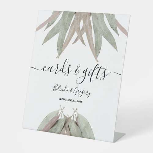 Rustic Eucalyptus Leaf Wedding Cards  Gifts Pedestal Sign