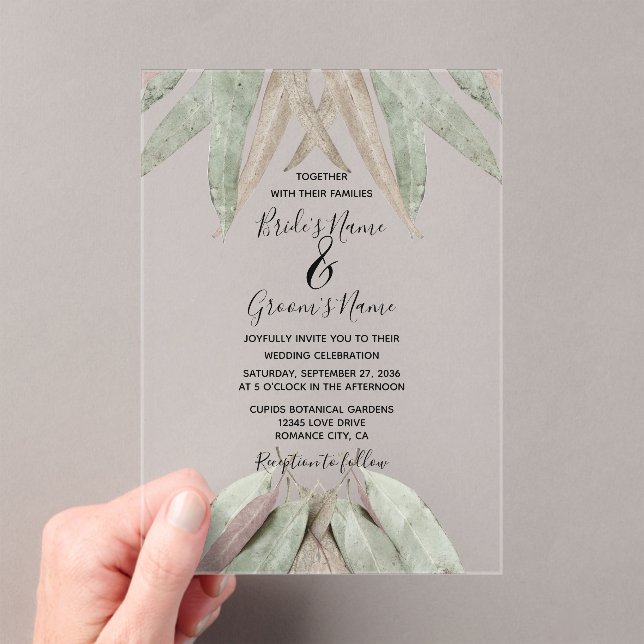 Rustic Eucalyptus Leaf Wedding Invitations (Insitu (Handheld))