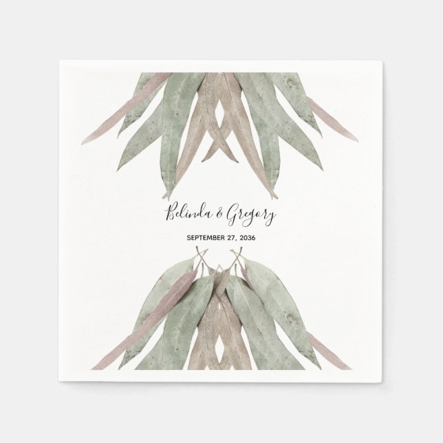 Rustic Eucalyptus Leaf Wedding Napkins (Front)