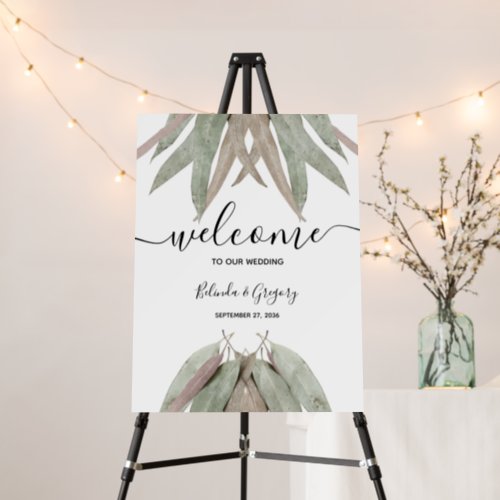 Rustic Eucalyptus Leaf Wedding Welcome Sign