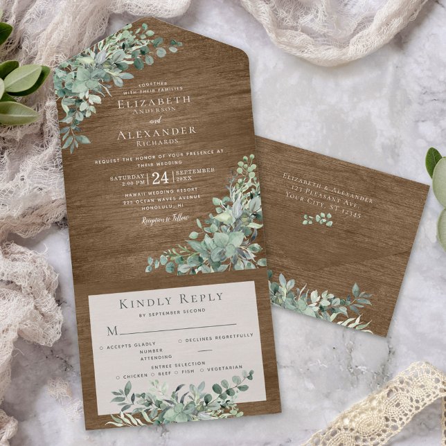 Rustic Eucalyptus Leaves All in One Wedding Invite (Creator Uploaded)