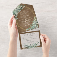 Rustic Eucalyptus Leaves All in One Wedding Invite