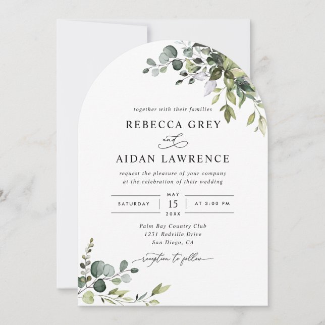 Rustic Eucalyptus Leaves Arch Greenery Wedding Invitation (Front)