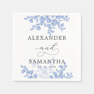 Rustic Eucalyptus Leaves Blue Botanical Wedding Napkins