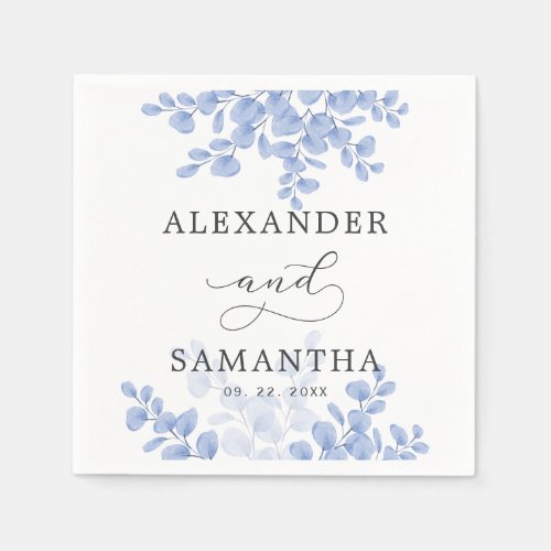 Rustic Eucalyptus Leaves Blue Botanical Wedding Napkins