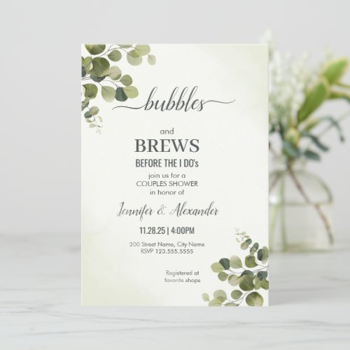 Rustic Eucalyptus Leaves Budget Engagement Party Invitation