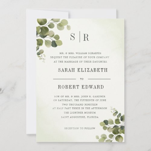 Rustic Eucalyptus Leaves Budget Rehearsal Dinner Invitation