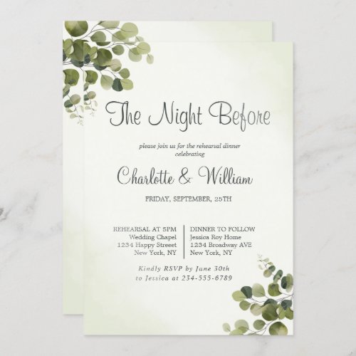 Rustic Eucalyptus Leaves Budget Rehearsal Dinner Invitation