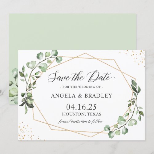 Rustic Eucalyptus Leaves Geometric Save the Date Invitation