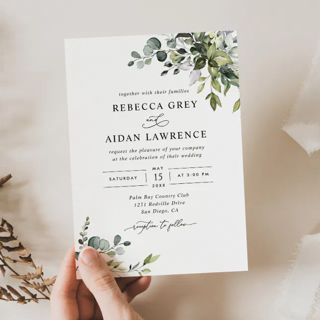 Rustic Eucalyptus Leaves Greenery Wedding Invitation | Zazzle