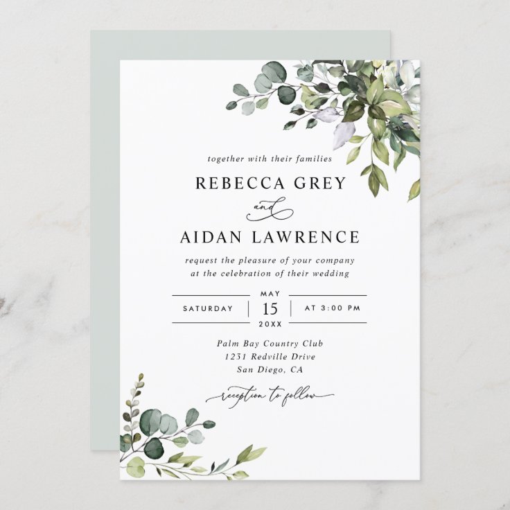 Rustic Eucalyptus Leaves Greenery Wedding Invitation | Zazzle