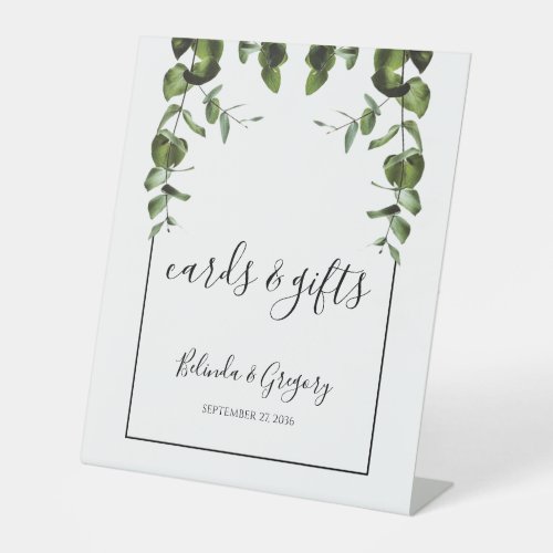 Rustic  Eucalyptus Leaves Wedding Cards  Gifts Pedestal Sign