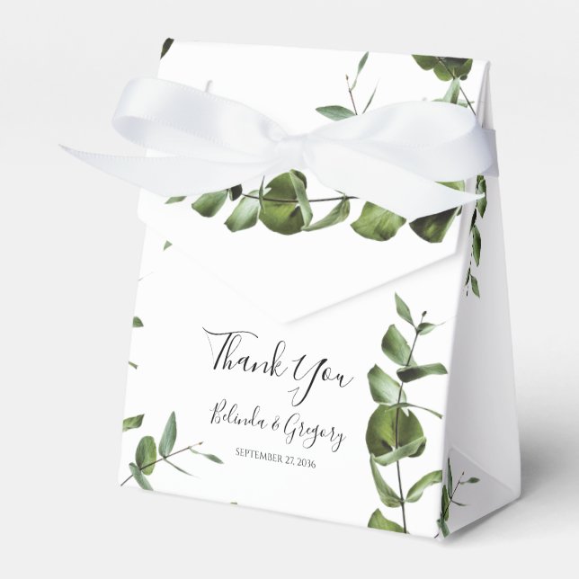 Rustic  Eucalyptus Leaves Wedding Favor Boxes (Front Side)