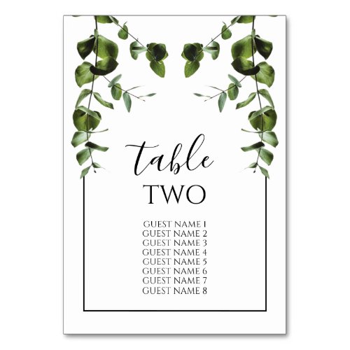 Rustic  Eucalyptus Leaves Wedding Guest Names Table Number