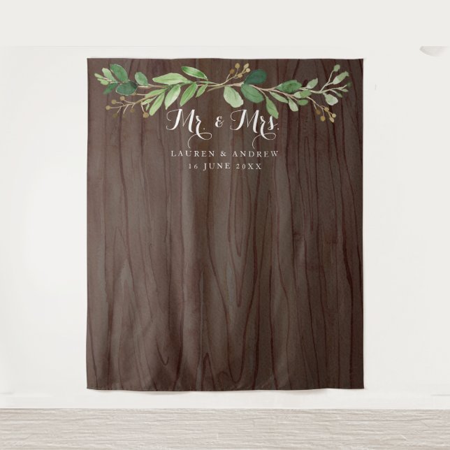 Rustic Eucalyptus Leaves Wedding Photo Backdrop (Front)