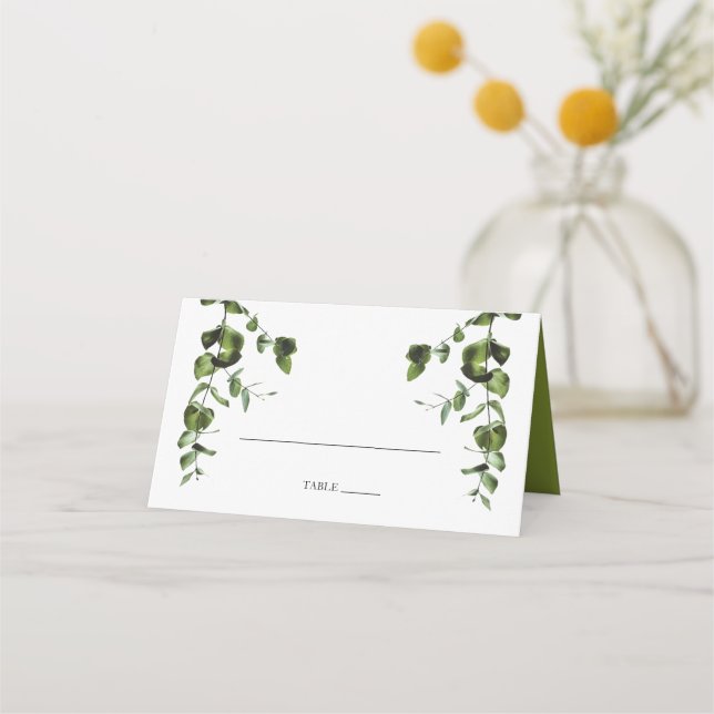 Rustic  Eucalyptus Leaves Wedding Place Card (Front)