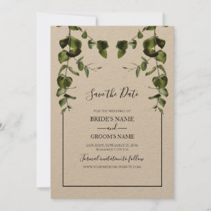 Rustic Eucalyptus Leaves Wedding Save The Date