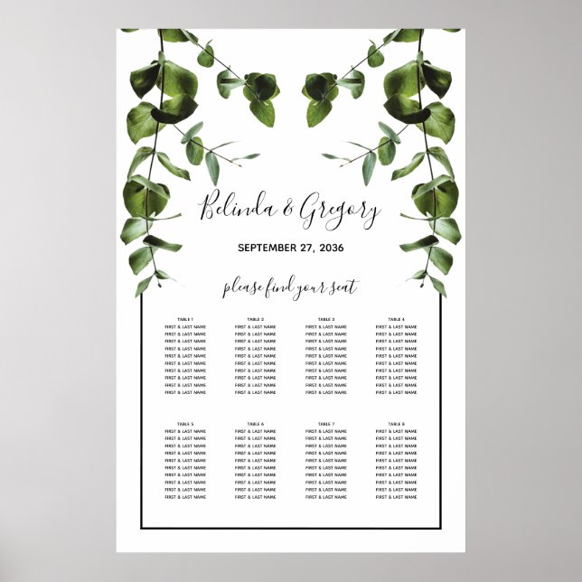 Rustic  Eucalyptus Leaves Wedding Seating Chart (Front)