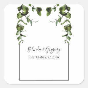 Rustic Eucalyptus Leaves Wedding Square Sticker