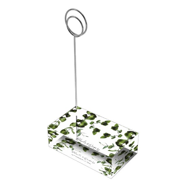 Rustic Eucalyptus Leaves Wedding Table Number Place Card Holder (Corner)