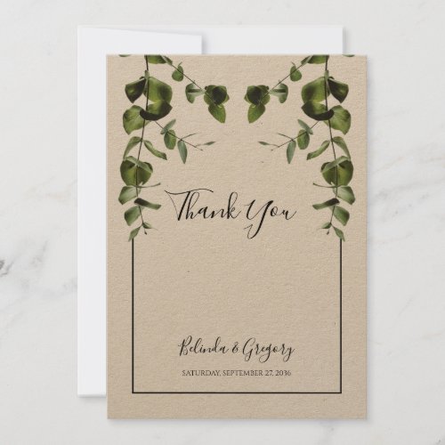 Rustic  Eucalyptus Leaves Wedding Thank You Card