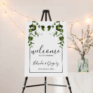 Rustic Eucalyptus Leaves Wedding Welcome Sign
