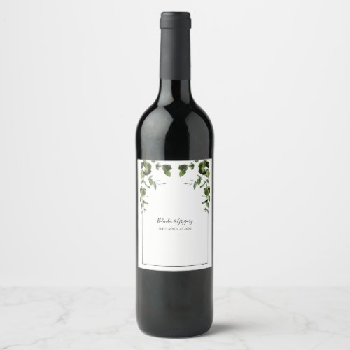 Rustic  Eucalyptus Leaves Wedding Wine Label