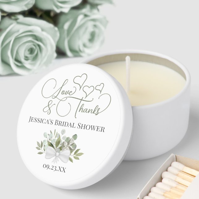 Rustic Eucalyptus Love & Thanks Bridal Shower Mini Candle Favors (Creator Uploaded)