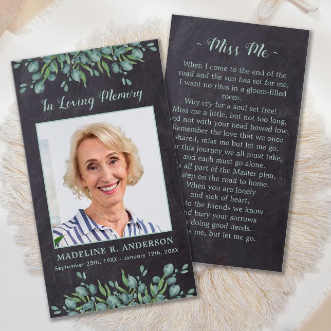 Rustic Eucalyptus Memorial Funeral Prayer Card (Creator Uploaded)