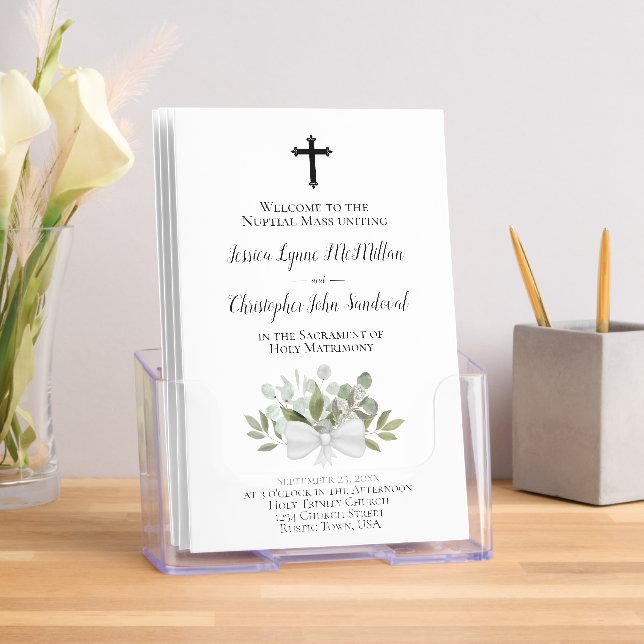 Rustic Eucalyptus Modern Catholic Wedding Program Brochure (Insitu)