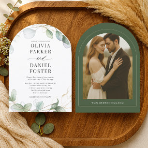 Rustic Eucalyptus Modern Photo Elegant Wedding Invitation
