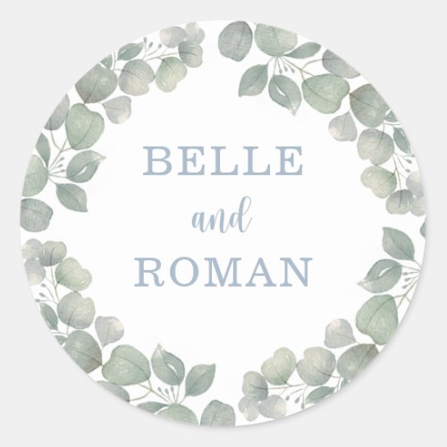 Rustic eucalyptus Monogram Wedding Classic Round Sticker