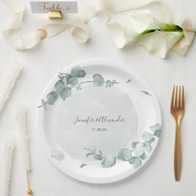 Rustic Eucalyptus Paper Plates (Wedding)