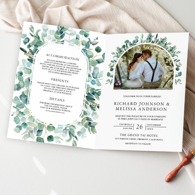 Rustic Eucalyptus Photo All in One QR Code Wedding Invitation (Creator Uploaded)