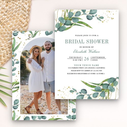 Rustic Eucalyptus Photo Bridal Shower Invitation