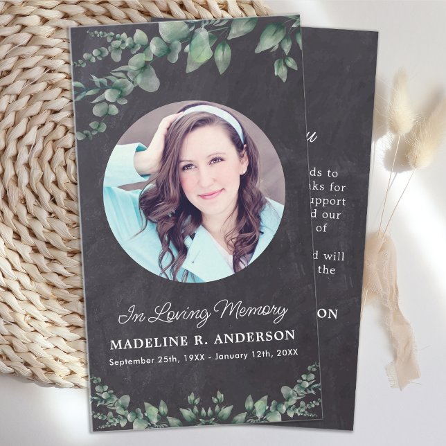 Rustic Eucalyptus Photo Memorial Funeral Thank You Note Card (Creator Uploaded)