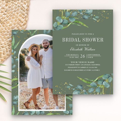 Rustic Eucalyptus Photo Sage Green Bridal Shower Invitation