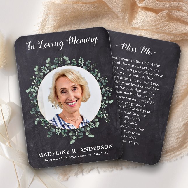 Rustic Eucalyptus Photo Silk Memorial Prayer Card (Creator Uploaded)